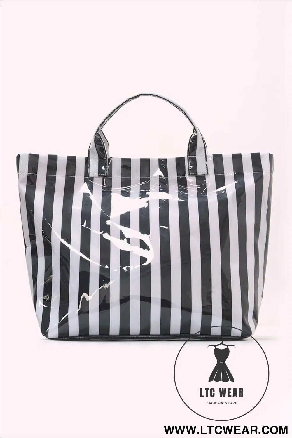 Color black glossy striped vinyl large tote bag - color black / one size / 95% pu + 5% alloy - handbags