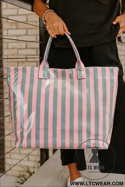 Color black glossy striped vinyl large tote bag - shoes & bags/handbags