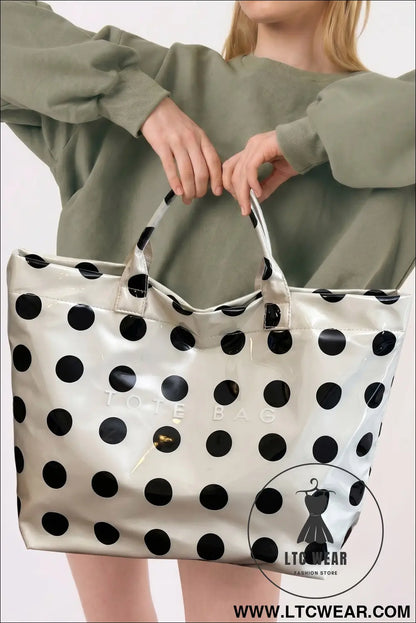 Color black Polka Dot Durable Waterproof PVC Tote Bag - L.T.C Wear Online Fashion Store