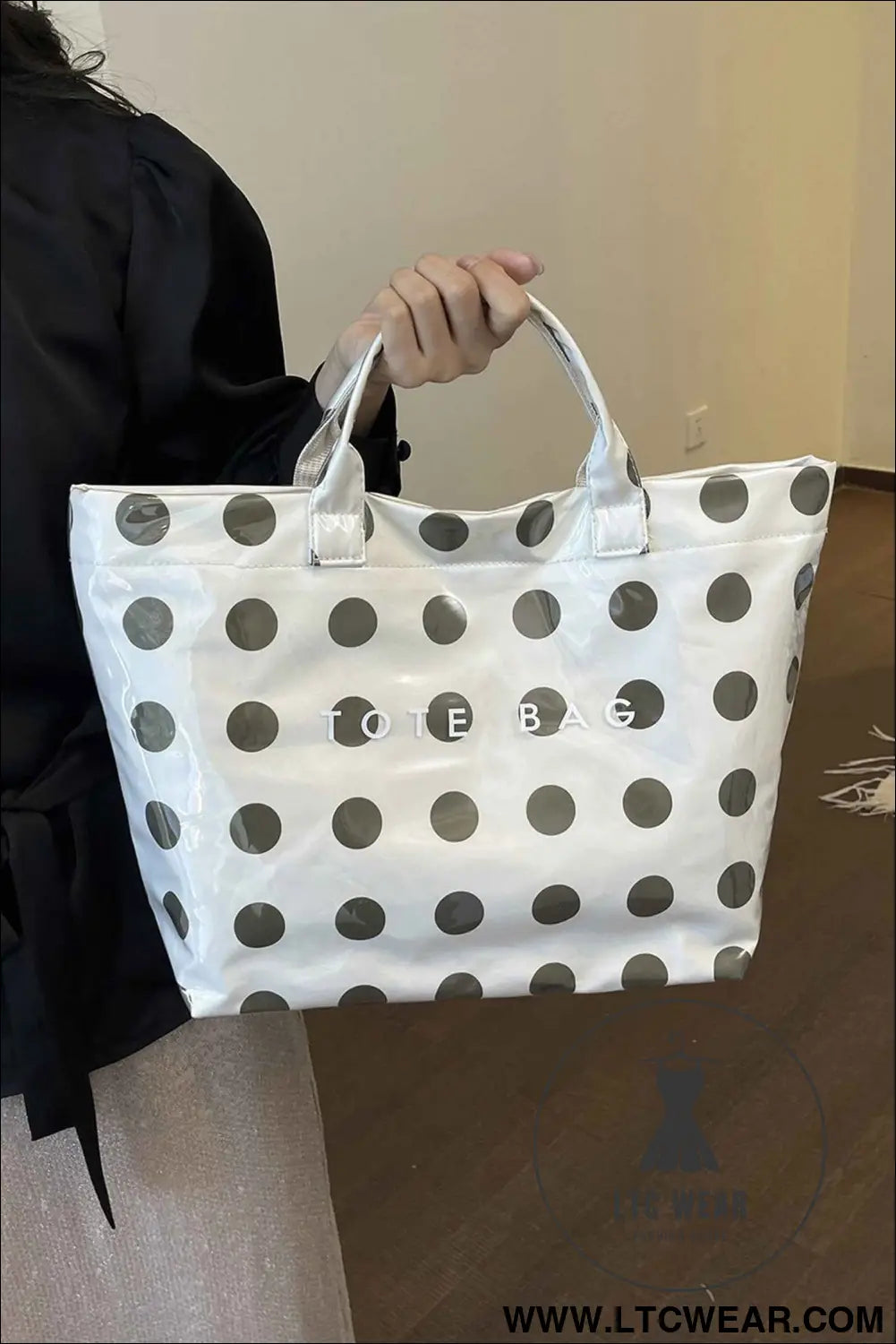 Color black Polka Dot Durable Waterproof PVC Tote Bag