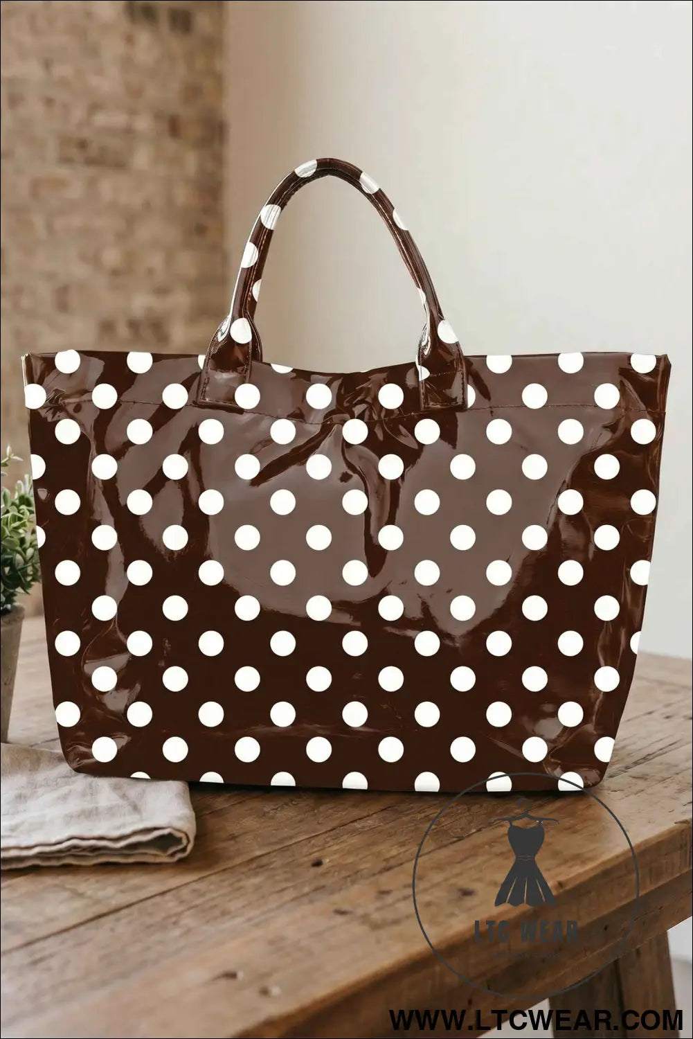 Color black Polka Dot Vinyl Glossy Tote Bag