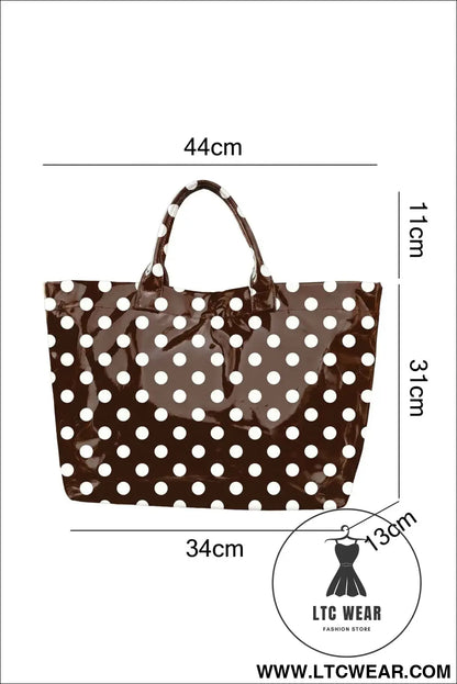 Color black Polka Dot Vinyl Glossy Tote Bag