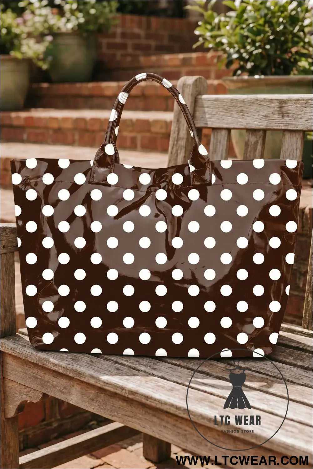 Color black Polka Dot Vinyl Glossy Tote Bag
