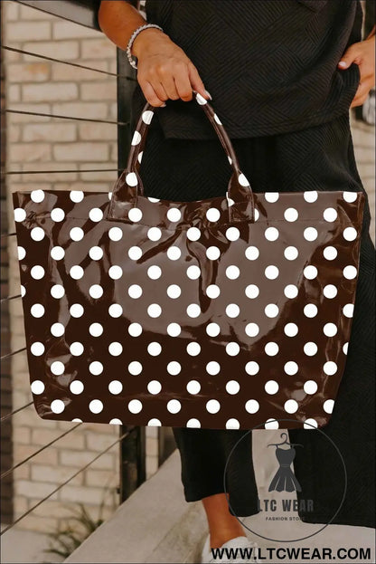 Color black Polka Dot Vinyl Glossy Tote Bag