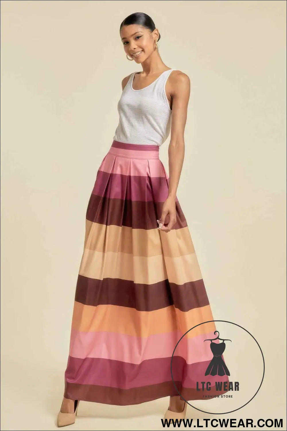 Color Block Maxi Skirt With Pockets