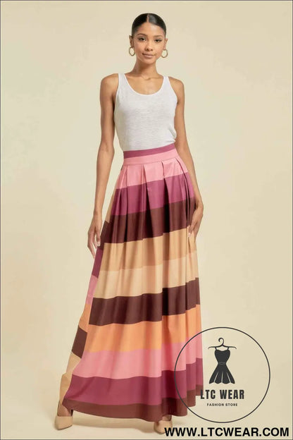 Color Block Maxi Skirt With Pockets