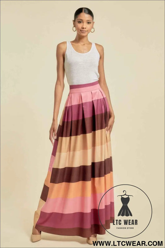 Color Block Maxi Skirt With Pockets
