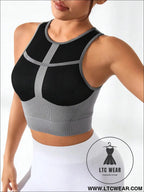 Color block round neck active tank top