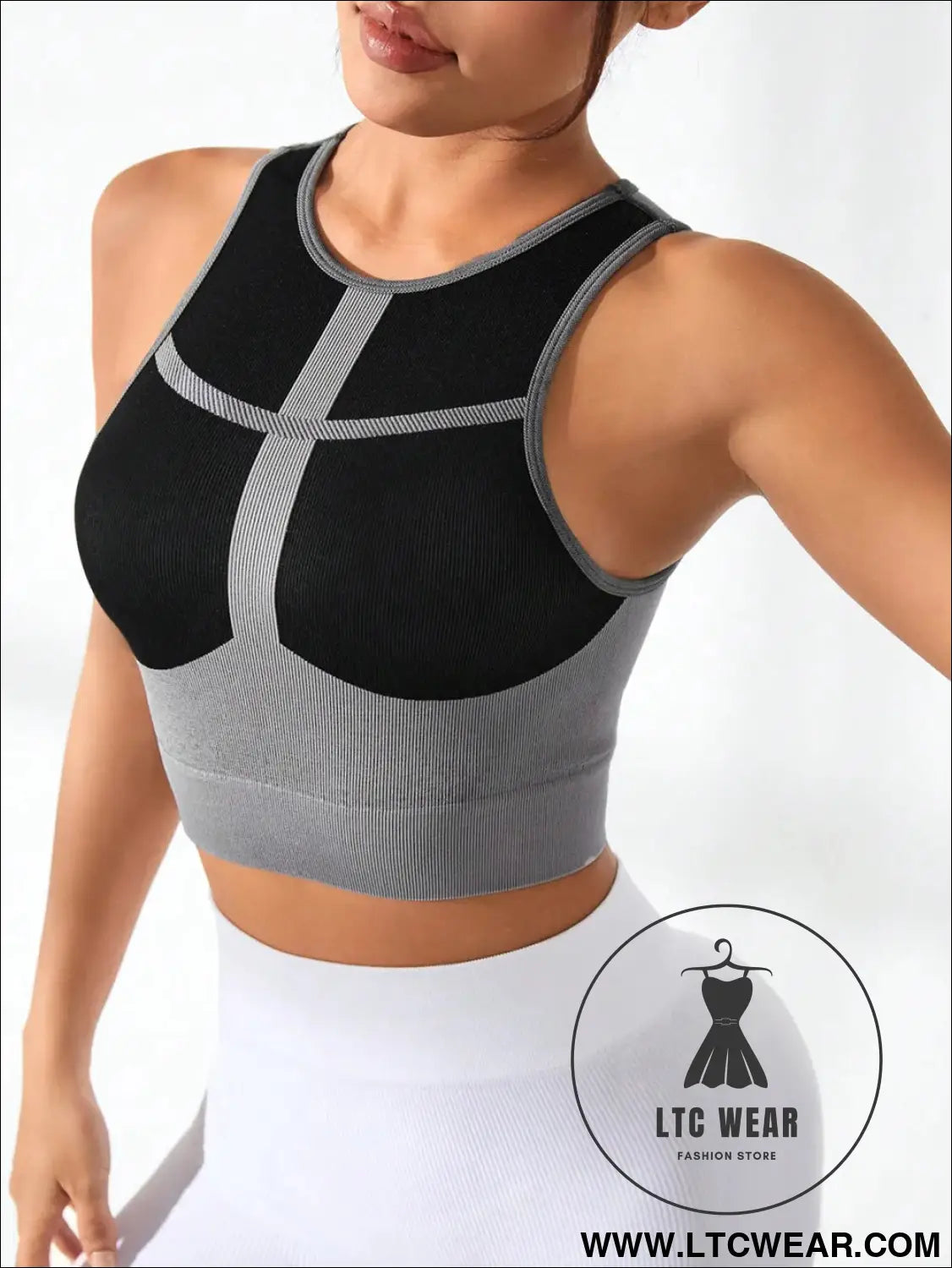 Color block round neck active tank top