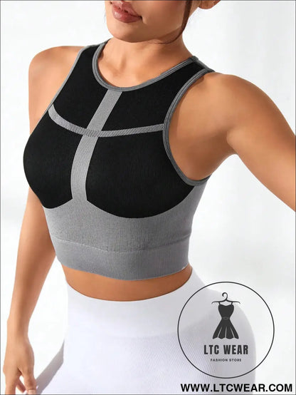 Color block round neck active tank top