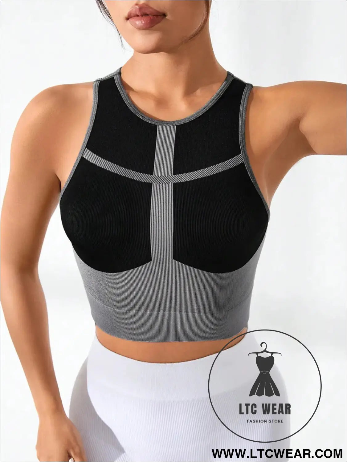 Color block round neck active tank top
