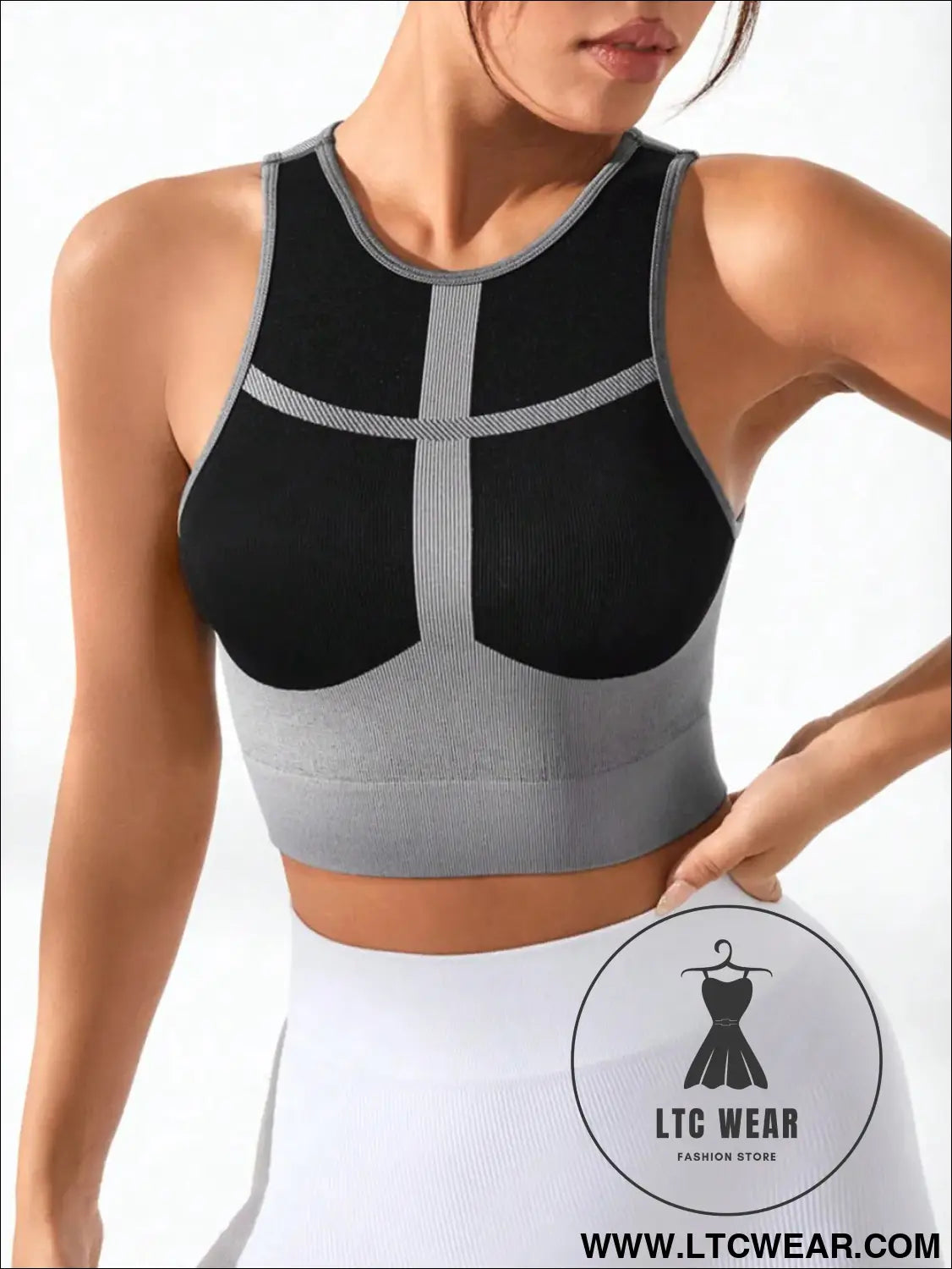 Color block round neck active tank top