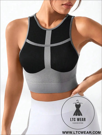 Color block round neck active tank top