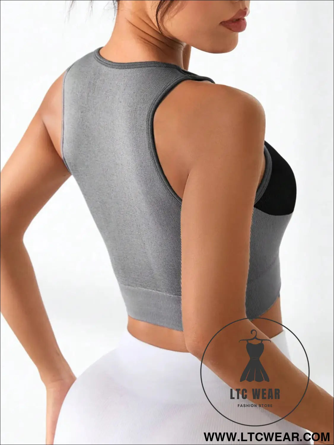 Color block round neck active tank top