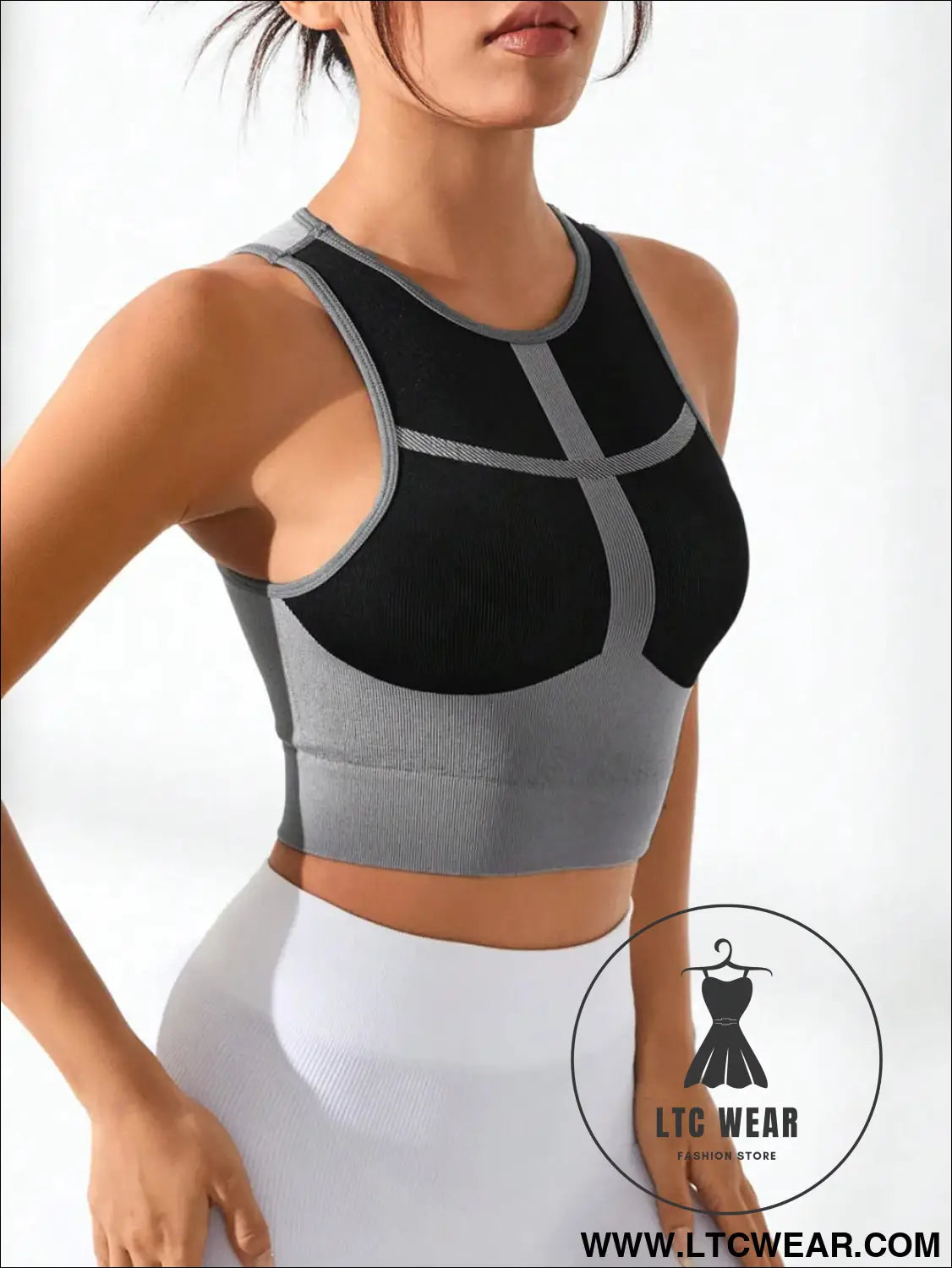 Color block round neck active tank top