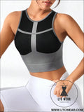 Color block round neck active tank top - black / s