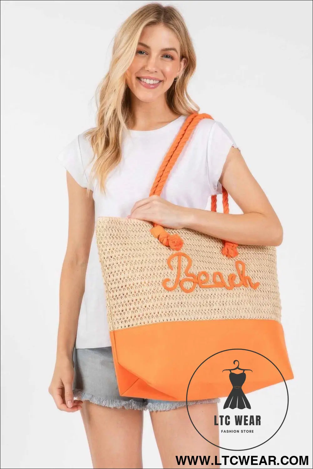 Color Sewn Rope Beach Letter And Strap Crochet Fabric Tote