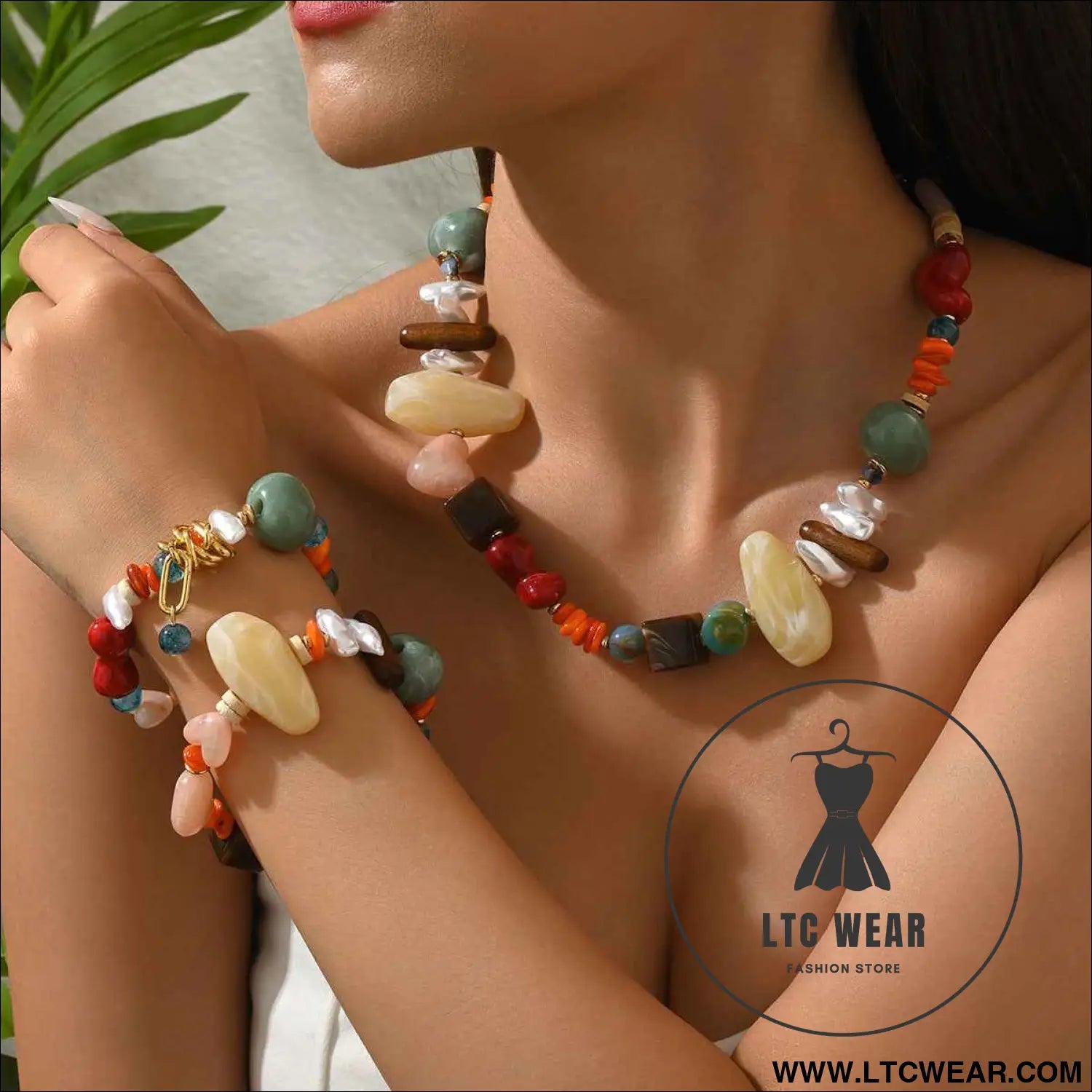 Colorful Resin Bead Necklace and Bracelet Set Collection