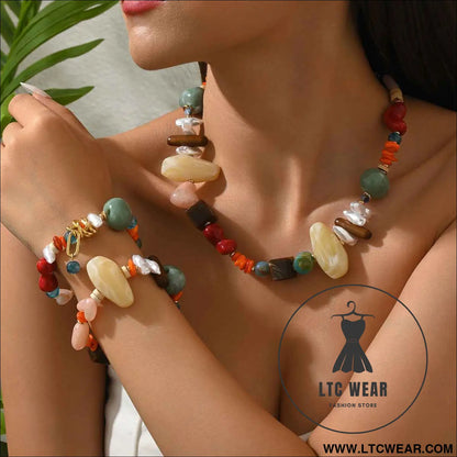Colorful Resin Bead Necklace and Bracelet Set Collection