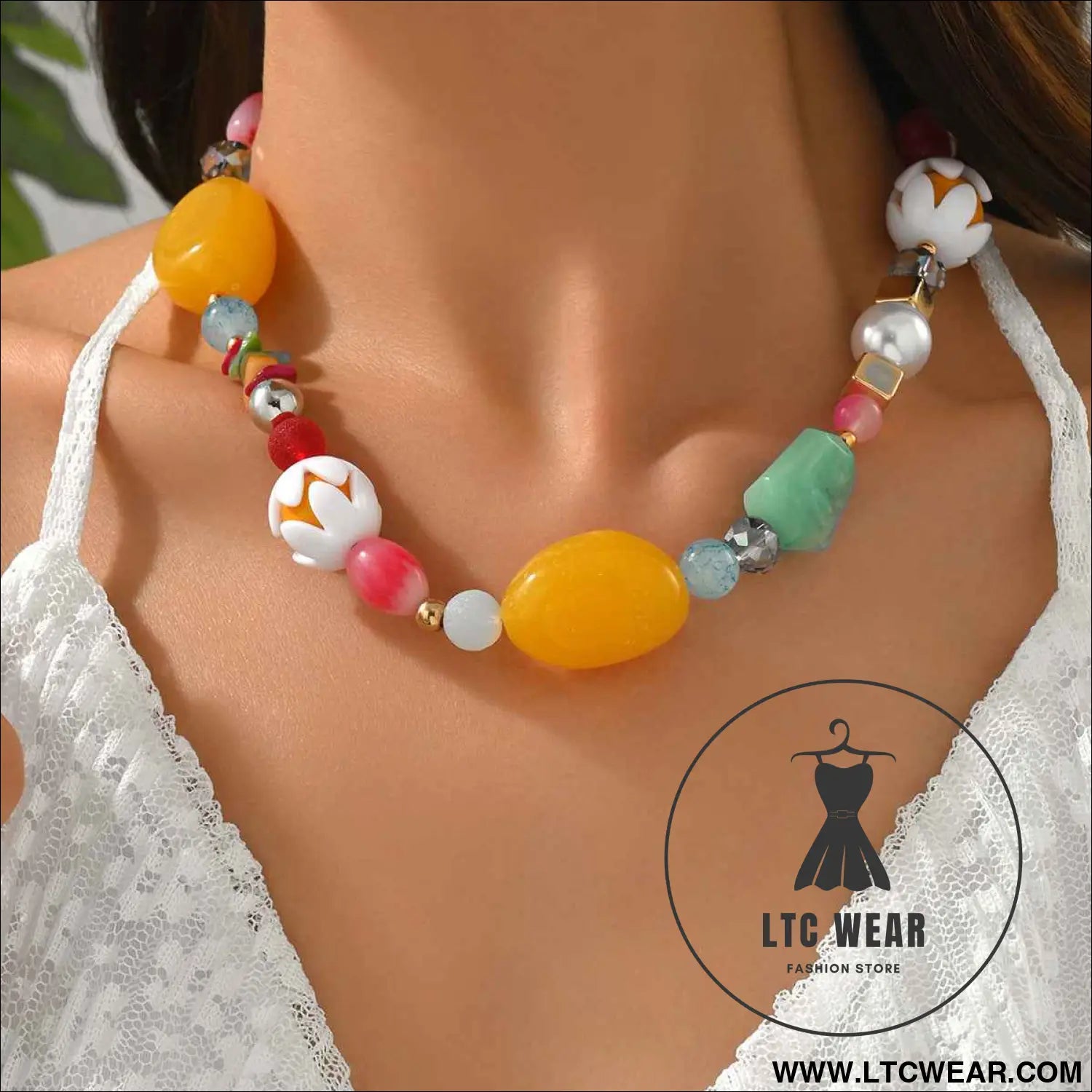 Colorful Resin Bead Necklace and Bracelet Set Collection