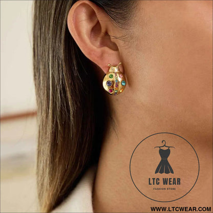 Colorful Zircon Ladybug Stud Earrings
