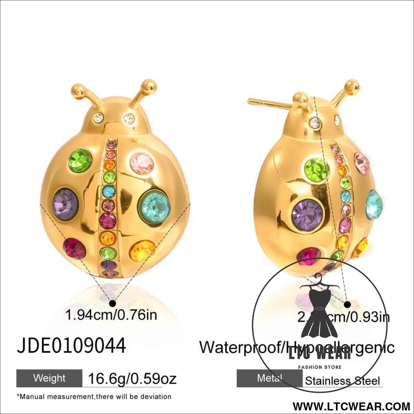 Colorful Zircon Ladybug Stud Earrings