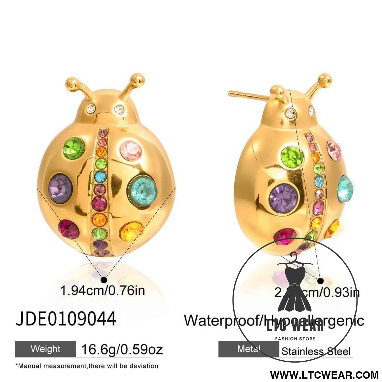 Colorful Zircon Ladybug Stud Earrings