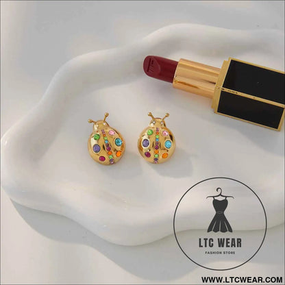 Colorful Zircon Ladybug Stud Earrings