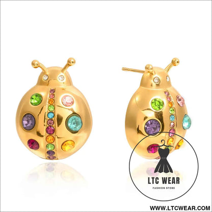 Colorful Zircon Ladybug Stud Earrings