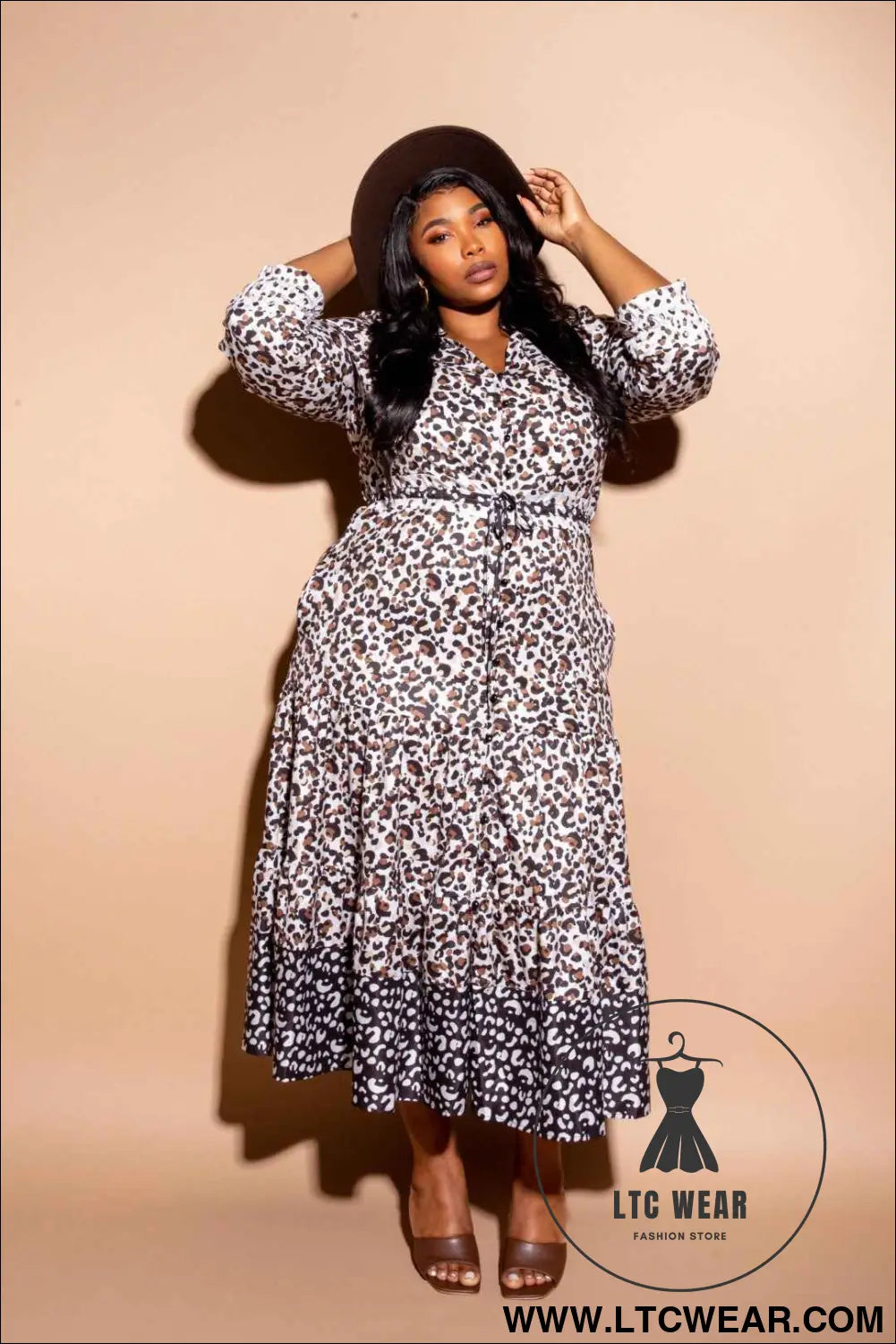 Contrast Animal Print Shirt Dress