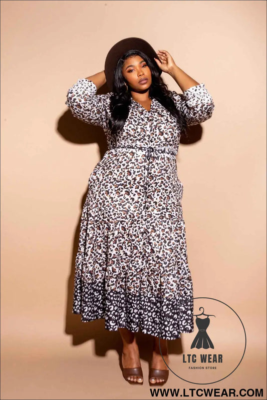 Contrast Animal Print Shirt Dress