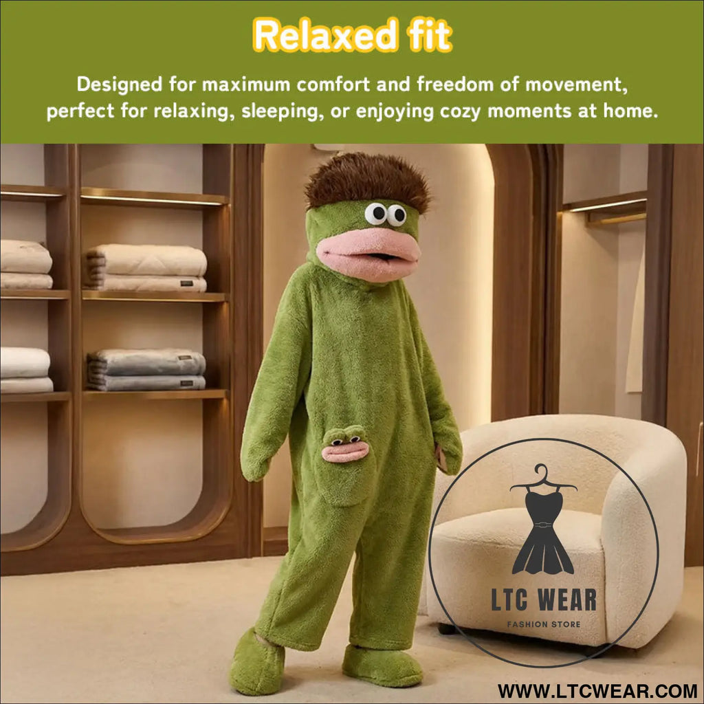 Couple matching: lady long-hair onesie with men’s funny fish pajamas unique fall/winter loungewear