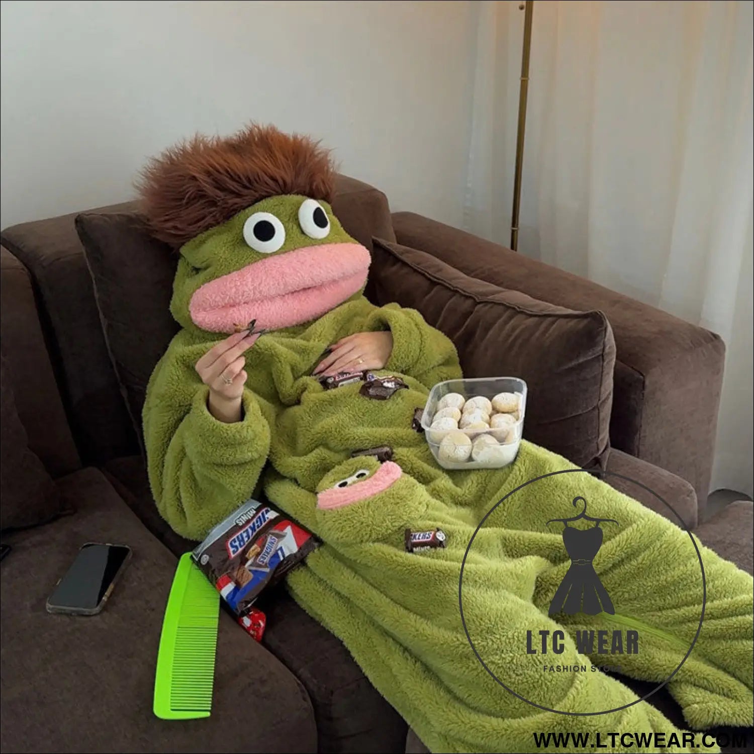 Couple matching: lady long-hair onesie with men’s funny fish pajamas unique fall/winter loungewear