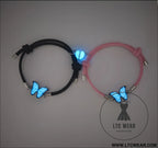 Couples bracelets night light butterfly alloy heart magnetic night glow handmade - black + pink rope (glow-in-the-dark)