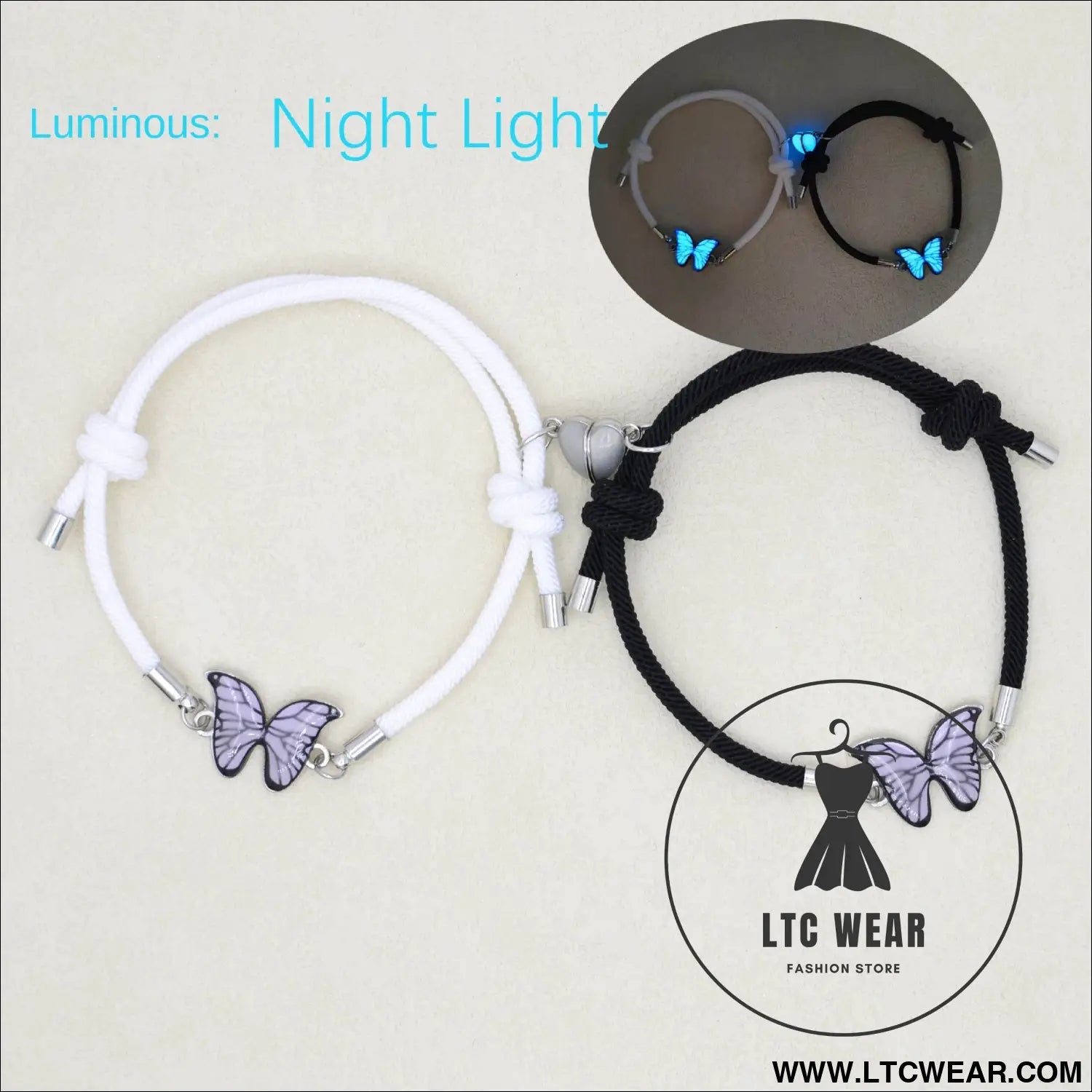 Couples bracelets night light butterfly alloy heart magnetic night glow handmade