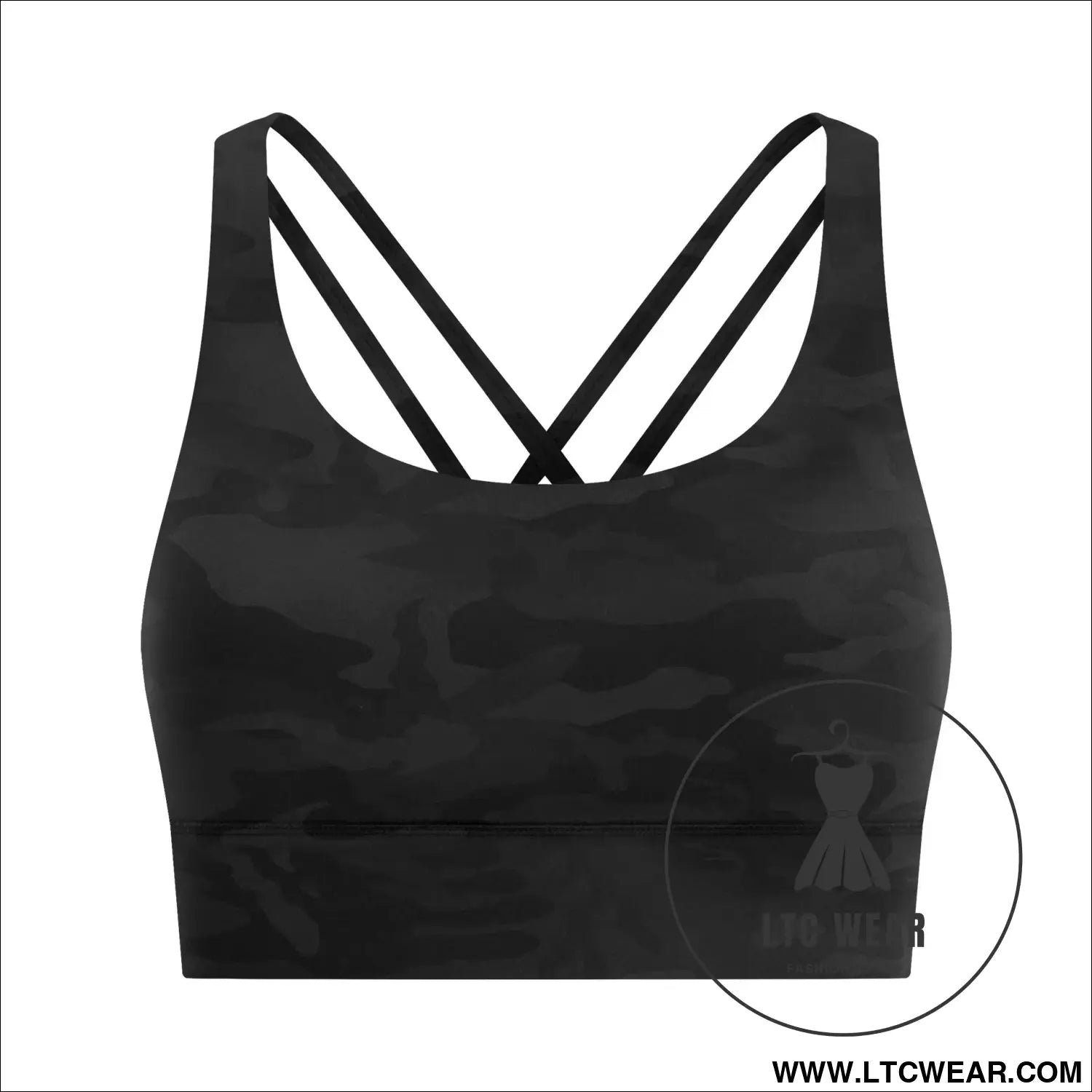 Cozy brushed yoga bra with cross back style - black camouflage / 4