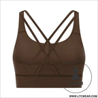 Cozy brushed yoga bra with cross back style - chestnut color / 4