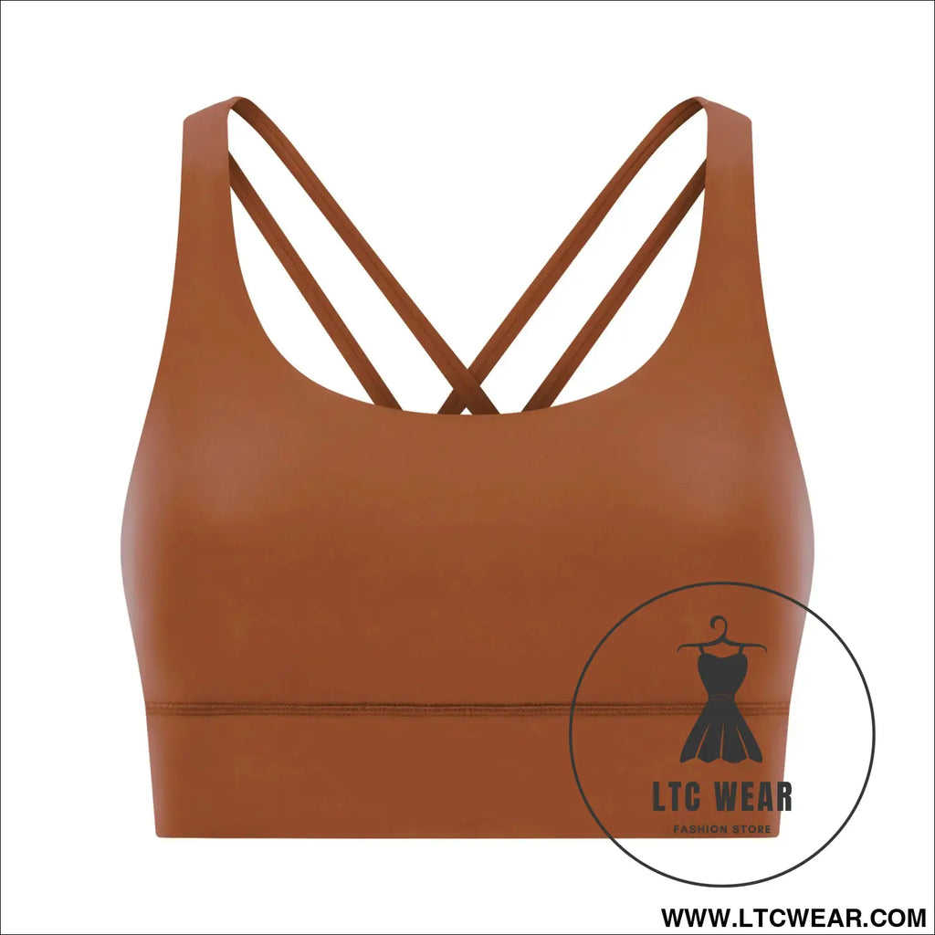 Cozy brushed yoga bra with cross back style - dark orange / 4