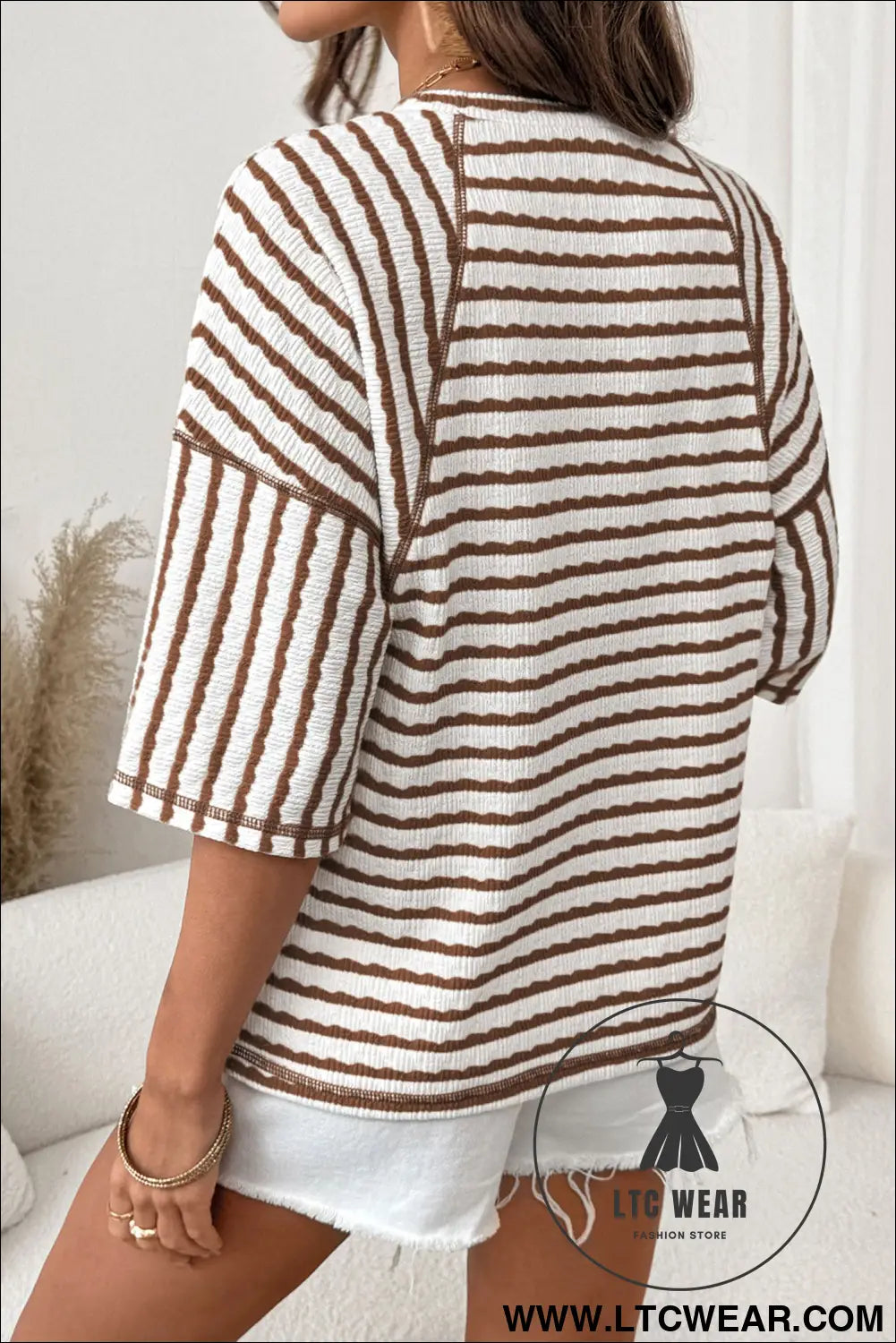 Cozy half sleeve textured knit top with stripes - tops & tees