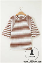 Cozy half sleeve textured knit top with stripes - tops & tees