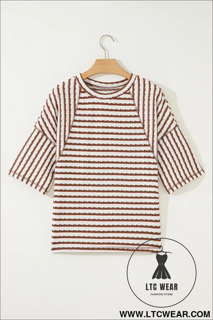Cozy half sleeve textured knit top with stripes - tops & tees