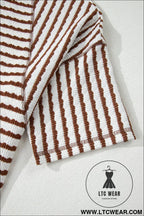 Cozy half sleeve textured knit top with stripes - tops & tees