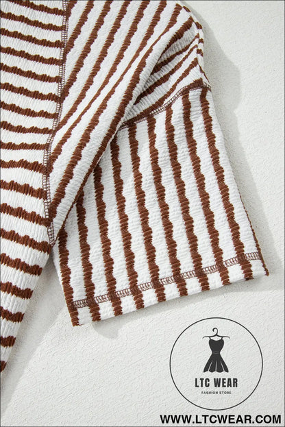 Cozy half sleeve textured knit top with stripes - tops & tees