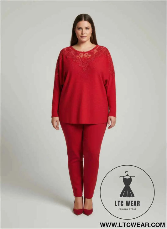 Crimson Lace Tunic Top for Effortless Style and Elegance