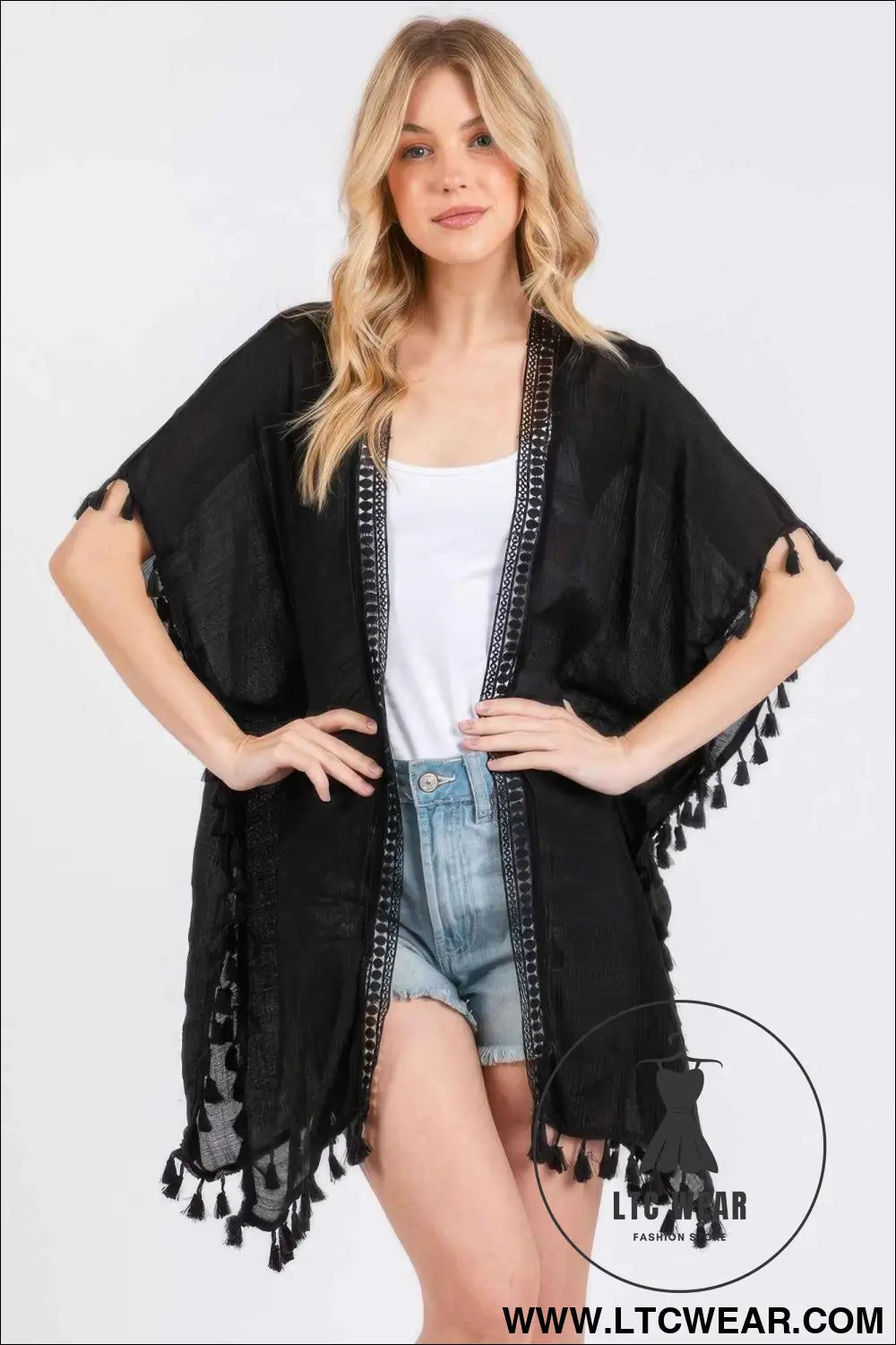 Crochet And Tassel Trim Cover Up