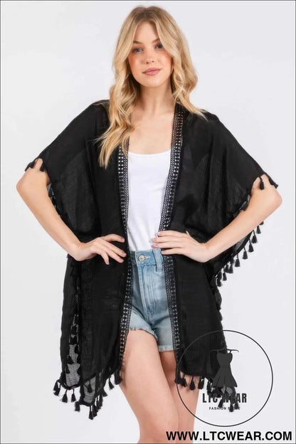Crochet And Tassel Trim Cover Up
