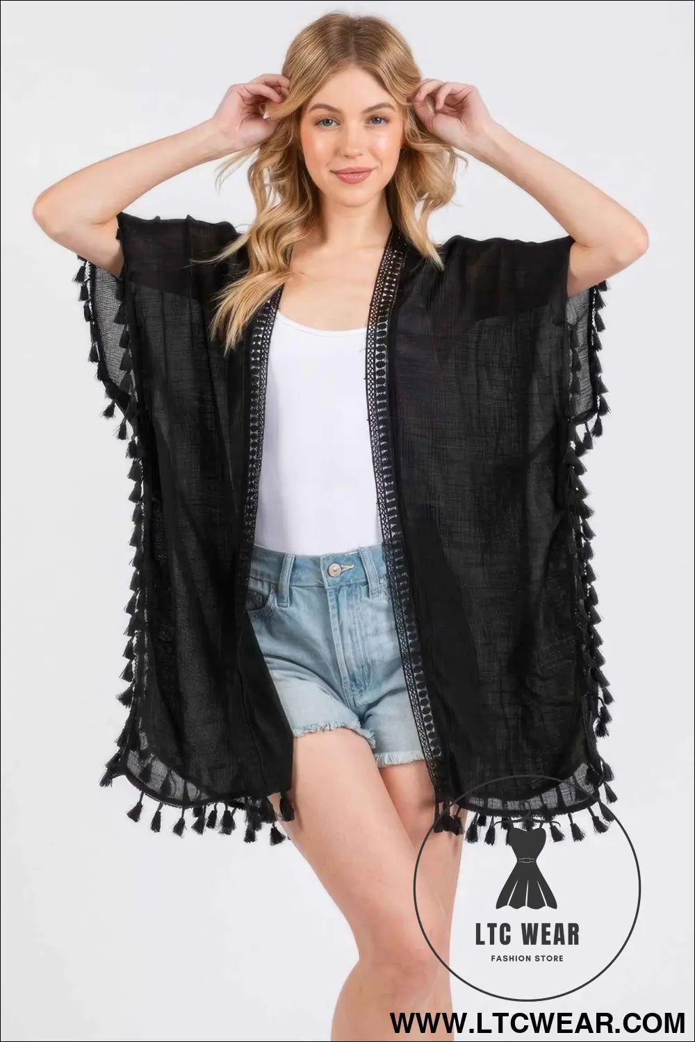 Crochet And Tassel Trim Cover Up