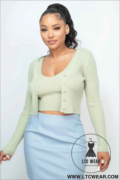 Crop Tank Top & Cardigan Sweater Set