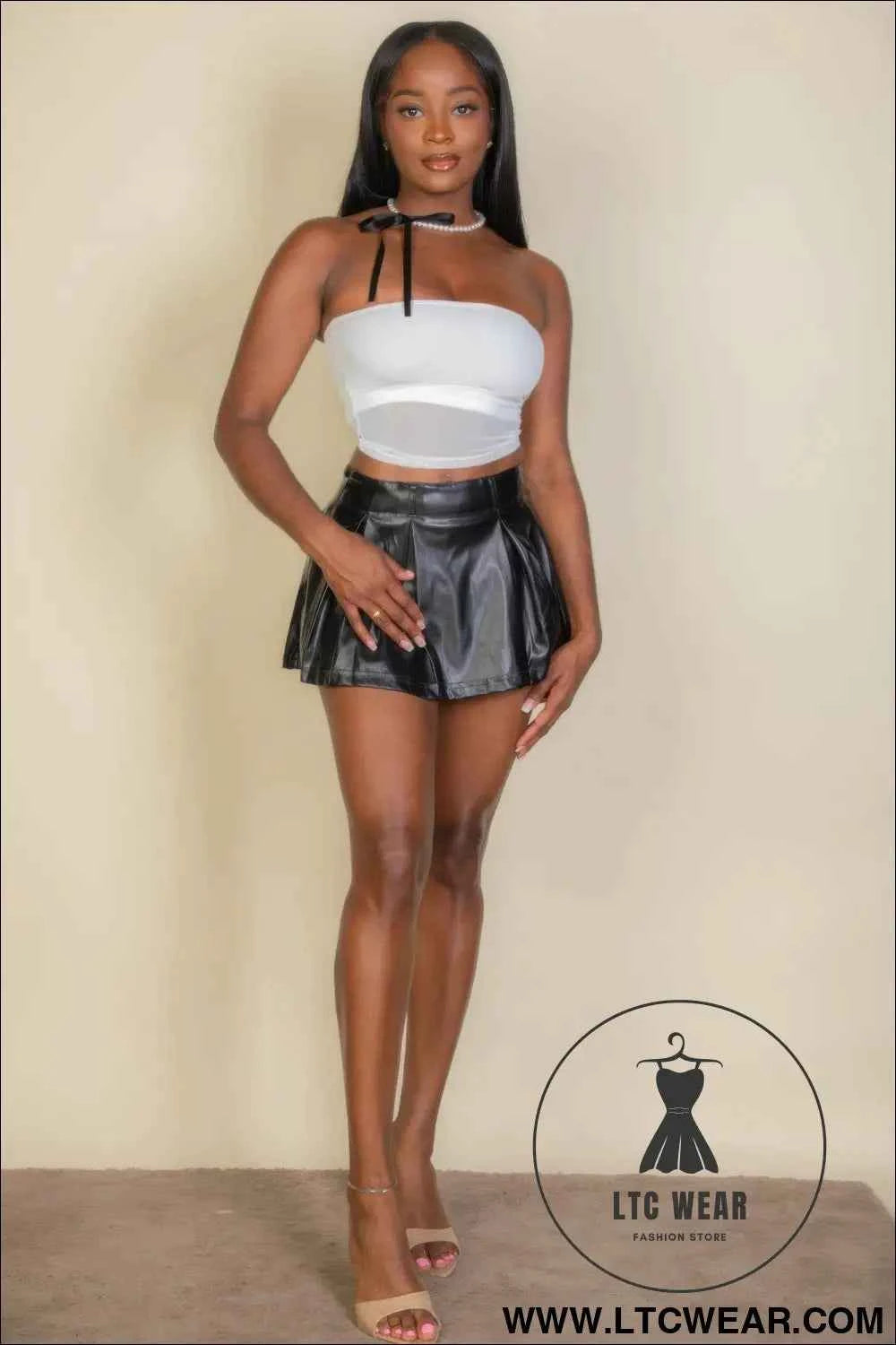 Cropped Strapless Top With Mesh