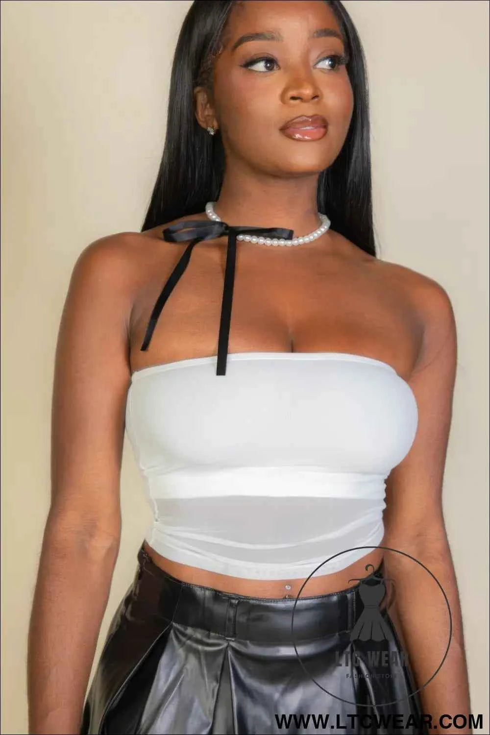 Cropped Strapless Top With Mesh
